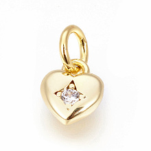 Honeyhandy Brass Micro Pave Cubic Zirconia Charms, Heart, Golden, 7.5x6.5x2mm, Hole: 3~3.5mm