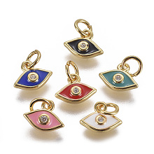 Honeyhandy Brass Micro Pave Cubic Zirconia Pendants, with Enamel, Evil Eye, Golden, Mixed Color, 8x10x2mm, Hole: 3mm