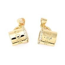 Honeyhandy Rack Plating Brass Micro Pave Clear Cubic Zirconia Pendants, Cadmium Free & Lead Free, Cup & Word Coffee, Real 18K Gold Plated, 11x16x10mm, Hole: 5x3.5mm