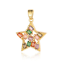 Honeyhandy Brass Colorful Cubic Zirconia Pendants, Star Charms, Real 18K Gold Plated, 19x18x3.6mm