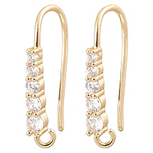 Honeyhandy Brass Micro Pave Clear Cubic Zirconia Earring Hooks, Ear Wire, with Horizontal Loops, Real 18K Gold Plated, 17x9x2.5mm, Hole: 1.8mm, 20 Gauge, Pin: 0.8mm