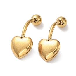 Honeyhandy Ion Plating(IP) 304 Stainless Steel Body Jewelry, Belly Rings/Stud Earrings, Heart, for Women, Real 18K Gold Plated, 23.5x10.5x7.5mm, Pin: 1.5mm