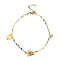 Honeyhandy Ion Plating(IP) 304 Stainless Steel Tortoise Link Anklet with Ball Charms for Women, Golden, 8-7/8~9-1/4 inch(22.5~23.5cm)