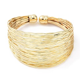 Honeyhandy Rack Plating Brass Multi Line Cuff Bangle for Women, Cadmium Free & Lead Free, Real 18K Gold Plated, Inner Diameter: 2-1/8x2-1/8 inch(5.3x5.5cm)