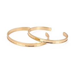 Honeyhandy Long-Lasting Plated Brass Cuff Bangles, Grooved, Golden, 2-3/8 inch(6.2cm)