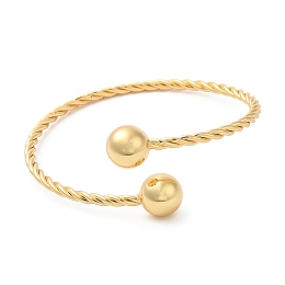 Honeyhandy Rack Plating Brass Twist Rope Cuff Bangle with Round Beaded, Cadmium Free & Lead Free, Real 18K Gold Plated, Inner Diameter: 2-1/2 inch(6.2cm)