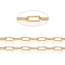 ARRICRAFT Soldered Brass Paperclip Chains, Flat Oval, Drawn Elongated Cable Chains, Long-Lasting Plated, Real 18K Gold Plated, 6x2.5x0.5mm