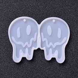 Honeyhandy Halloween Theme DIY Pendant Silicone Molds, for Earring Making, Resin Casting Molds, For UV Resin, Epoxy Resin Jewelry Making, Ghost, White, 70x52x4mm, Hole: 2.4mm, Inner Diameter: 50x33mm