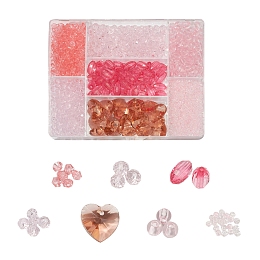 DIY Jewelry Making Kits, 1640Pcs Bicone & Rondelle & Oval & Round Glass/Acrylic Beads, 20Pcs Heart Transparent Glass Pendants, Mixed Color, Beads: 1640pcs/box