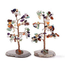 Honeyhandy Natural Gemstone Chips & Agate Pedestal Display Decorations, Tree of Life Healing Stone Tree, for Reiki Healing Crystals Chakra Balancing, Cadmium Free & Lead Free, 59~70x47~65x100~114mm