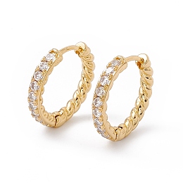 Honeyhandy Clear Cubic Zircon Hoop Earrings, Rack Plating Brass Jewelry for Women, Cadmium Free & Nickel Free & Lead Free, Real 18K Gold Plated, 17x18x2.5mm, Pin: 0.9mm