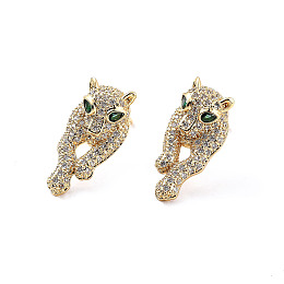 Honeyhandy Green Cubic Zirconia Leopard Stud Earrings, Brass Jewelry for Women, Cadmium Free & Lead Free, Real 18K Gold Plated, 21.5x11mm, Pin: 0.8mm