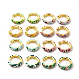 Honeyhandy Flower Enamel Hoop Earrings, Real 18K Gold Plated Brass Jewelry for Women, Lead Free & Cadmium Free, Mixed Color, 19x4.5x19.5mm, Pin: 0.8mm