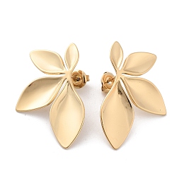 Honeyhandy 304 Stainless Steel Stud Earrings, Flower, Real 14K Gold Plated, 34.5x22.5mm