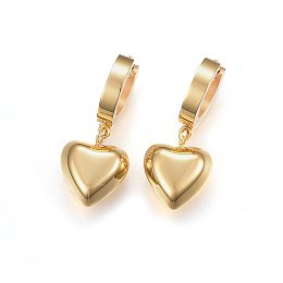 Honeyhandy 304 Stainless Steel Dangle Hoop Earrings, Hypoallergenic Earrings, Heart, Golden, 29mm, Pendant: 15x12x7mm, Pin: 1mm