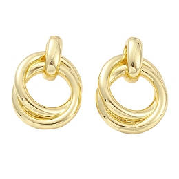 Honeyhandy Rack Plating Brass Interlaced Ring Stud Earrings for Women, Long-Lasting Plated, Lead Free & Cadmium Free, Real 18K Gold Plated, 33x23.5x10.5mm, Pin: 0.8mm