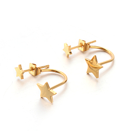 Honeyhandy 304 Stainless Steel Ear Studs, Hypoallergenic Earrings, Star, Golden, 20~25x8mm, Pin: 0.8mm