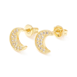 Honeyhandy Clear Cubic Zirconia Crescent Moon Stud Earrings, Brass Jewelry for Women, Cadmium Free & Nickel Free & Lead Free, Real 18K Gold Plated, 8.5x7mm, Pin: 0.6mm