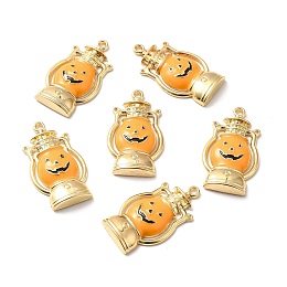 Alloy Enamel Pendants, Halloween Pumpkin Jack-O'-Lantern, Golden, 30x16.5x4mm, Hole: 1.5mm