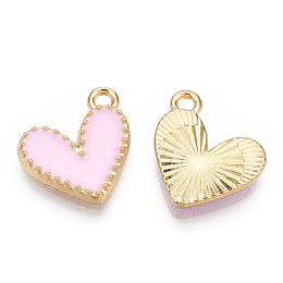 Honeyhandy Alloy Enamel Charms, Cadmium Free & Nickel Free & Lead Free, Light Gold, Heart Charm, Pink, 14x13.5x2mm, Hole: 1.5mm