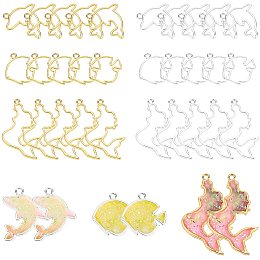 SUPERFINDINGS 36Pcs 3 Styles 2 Colors Open Back Bezel Pendant Hollow Frame Pendants Charms Ocean Theme Charms for for Making Bracelet Necklace