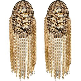 SUPERFINDINGS 2Pcs Rhinestone Shoulder Badges Detachable Iron Tassel Epaulets Retro Golden Shoulder Brooch for Men and Women Cloth Uniform Accessories,185x54mm