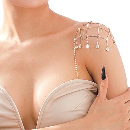 FINGERINSPIRE 2PCS Rhinestone Shoulder Bra Body Chain Golden Rhinestone Women Bra Strap Chain Shoulder Harness Chain Triangle Tassels Wedding Arm Chain for Summer Beach Bikini Wedding Bride Decor