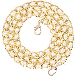 CHGCRAFT 47.2 inch 2 Pcs Chain Strap Aluminium Plastic Imitation Pearl Chain Strap Handbag Chains Accessories Purse Clutches for DIY Metal Shoulder Cross Body Bag Hand Bag Purse Replacement Golden