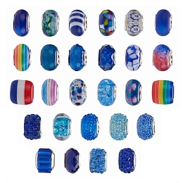 Arricraft Acrylic & Resin & Polymer Clay Rhinestone European Beads, Large Hole Beads, with Silver Color Core, Rondelle, Mixed Color, Beads: 13.5~14x8~10mm, Hole: 5mm, 54pcs/bag