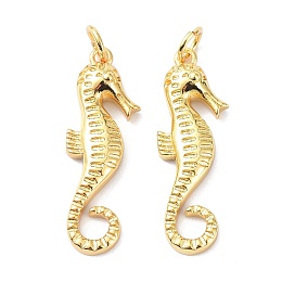 Honeyhandy Eco-Friendly Brass Pendants, with Jump Ring, Long-Lasting Plated, Sea Horse, Real 18K Gold Plated, 26.5x9x3mm