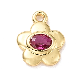 Honeyhandy Eco-friendly Brass Micro Pave Medium Violet Red Cubic Zirconia Pendants, Cadmium Free & Lead Free, Long-Lasting Plated, Flower, Golden, 10x8x2.5mm, Hole: 1.2mm