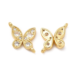 Honeyhandy Rack Plating Brass Pave Cubic Zirconia Connector Charms, Butterfly Links, Cadmium Free & Lead Free, Long-Lasting Plated, Real 18K Gold Plated, 12x13x3mm, Hole: 1.2mm