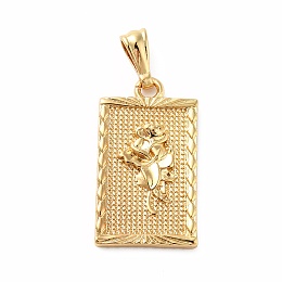 Honeyhandy Rack Plating Brass Pendants, Long-Lasting Plated, Lead Free & Cadmium Free, Rectangle with Flower, Real 18K Gold Plated, 29x16x2mm, Hole: 6.4x3mm