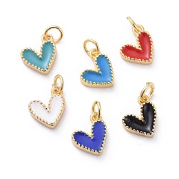 NBEADS Enamel Charms, with Brass Findings, Heart, Golden, Mixed Color, 9x7x2.5mm, Hole: 2.5mm