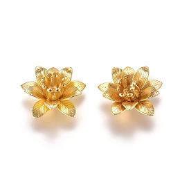 Honeyhandy 3D Brass Bead Caps, Flower, Multi-Petal, Golden, Tray: 5mm, 16x6.5mm, Hole: 0.8mm