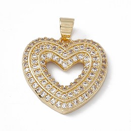 Honeyhandy Rack Plating Brass Micro Pave Cubic Zirconia Pendants, Cadmium Free & Lead Free, Long-Lasting Plated, Heart Charm, Real 18K Gold Plated, 23.5x24x3.5mm, Hole: 4x5mm