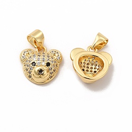 Honeyhandy Rack Plating Brass Micro Pave Cubic Zirconia Charms, Cadmium Free & Lead Free, Real 18K Gold Plated, Long-Lasting Plated, Bear Head Charm, Clear, 11x12x4.5mm, Hole: 3.5x4.5mm