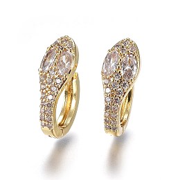 Honeyhandy Brass Hoop Earrings, with Micro Pave Cubic Zirconia, Snake, Clear, Golden, 18.5x7.2x15mm, Pin: 1mm