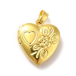 Honeyhandy Rack Plating Brass Locket Pendants, Heart with Flower, Golden, 17x15x4.5mm, Hole: 4x2mm, Inner Diameter: 9x7.5mm