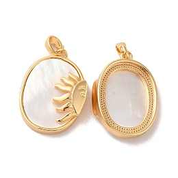 Honeyhandy Brass Pendants, with Shell, Oval with Sun Charms, Golden, 24x17x5mm, Hole: 2.4x4.4mm