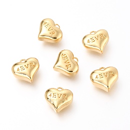 Honeyhandy Brass Pendants, Heart with Word 4 EVR, Real 18K Gold Plated, 9.7x10x4.6mm, Hole: 1.2mm