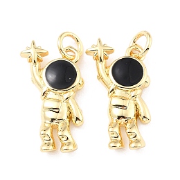 Honeyhandy Brass Enamel Pendants, with Jump Ring, Long-Lasting Plated, Real 18K Gold Plated, Astronaut & Star, Black, 20x10x3mm, Jump Ring: 5x0.8mm, 3.4mm Inner Diameter