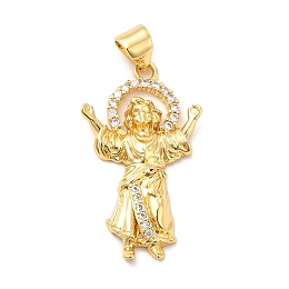 Honeyhandy Rack Plating Brass Micro Pave Cubic Zirconia Pendants, Religion Divine Child Jesus Charm, Long-Lasting Plated, Cadmium Free & Lead Free, Real 18K Gold Plated, 25.5x15.5x3mm, Hole: 3x4mm