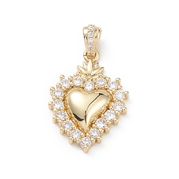 Honeyhandy Rack Plating Brass Micro Pave Clear Cubic Zirconia Pendants, Sacred Heart Charms, Long-Lasting Plated, Cadmium Free & Lead Free, Real 18K Gold Plated, 20x14x3.5mm, Hole: 2x3mm