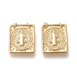 Honeyhandy Brass Pendants, with Jump Rings, Long-Lasting Plated, Rectangle with Saint Benedict Medal/Saint Benedict, Real 18K Gold Plated, 18.5x14.5x2mm, Hole: 2.2mm