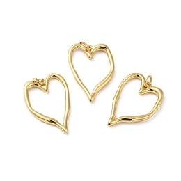 Honeyhandy Rack Plating Brass Pendants, Lead Free & Cadmium Free, with Jump Ring, Long-Lasting Plated, Hollow Heart Charm, Real 18K Gold Plated, 25x18x2.5mm