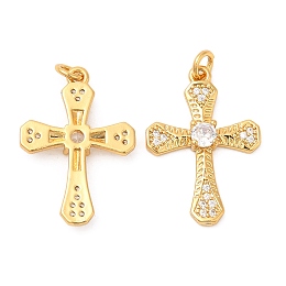 Honeyhandy Brass Micro Pave Cubic Zirconia Pendants, Cross, Real 18K Gold Plated, 26x18x4mm, Hole: 2.8mm