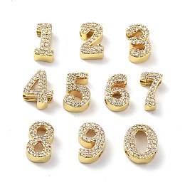 Rack Plating Brass Micro Pave Cubic Zirconia Multi-Strand Links, Cadmium Free & Lead Free, Long-Lasting Plated, Number, Real 18K Gold Plated, 11~11.5x5.5~9x4mm, Hole: 2x1.5mm