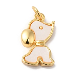 Honeyhandy Rack Plating Brass Pendants, Dog Charms, with Natural Shell, Long-Lasting Plated, Cadmium Free & Lead Free, Real 18K Gold Plated, 19x11x3mm, Hole: 3.4mm