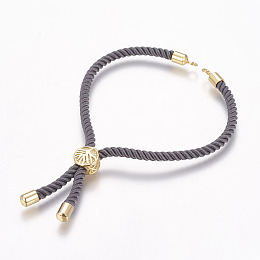 Honeyhandy Nylon Cord Bracelet Making, with Brass Findings, Long-Lasting Plated, Cadmium Free & Nickel Free & Lead Free, Tree of Life, Gray, Real 18K Gold Plated, 8-5/8 inch~9-1/2 inch(220~240mm), 3mm, Hole: 2.5mm